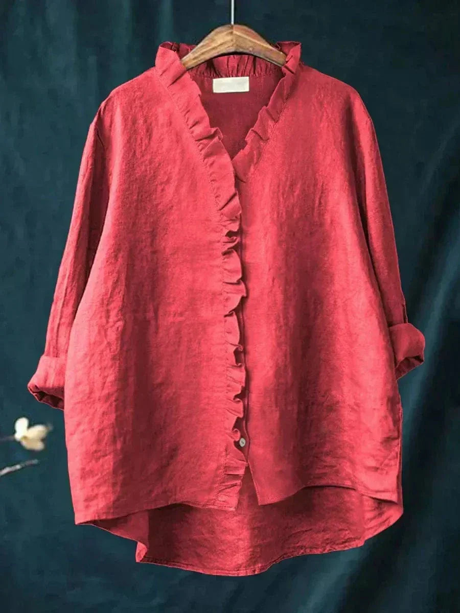 Norielle Volná košile se stojáčkem červená knoflíky