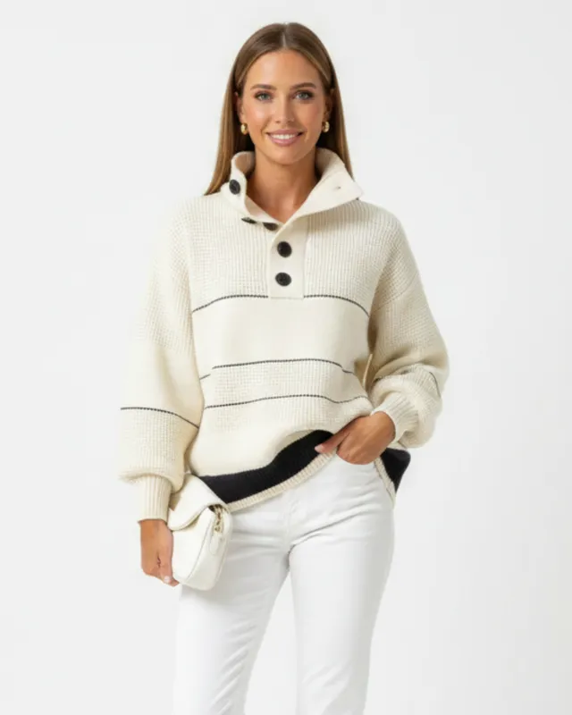 Norielle Knit pletená mikina bílá s knoflíky