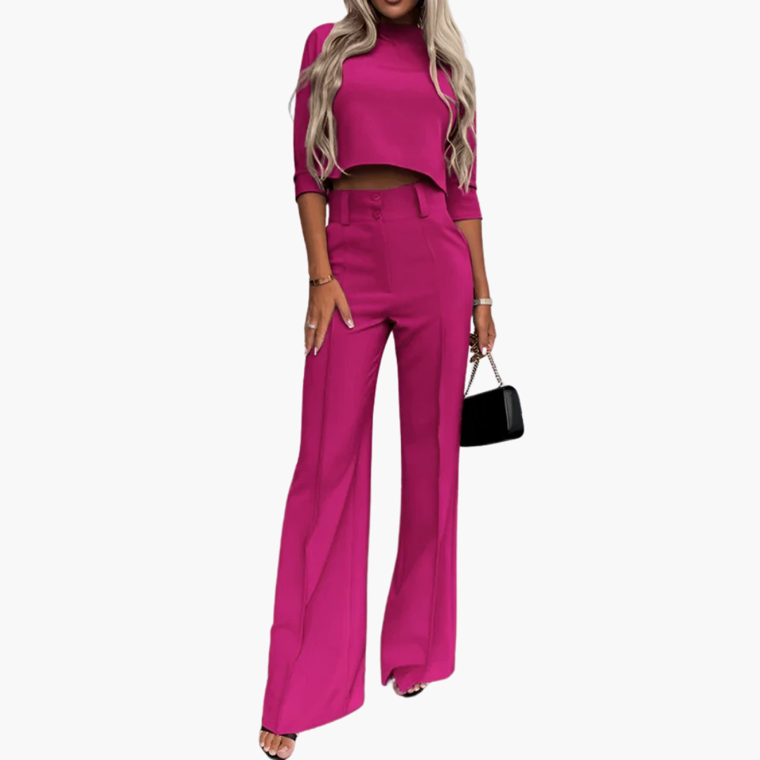 Norielle elegantní souprava kaki top a široké kalhoty
