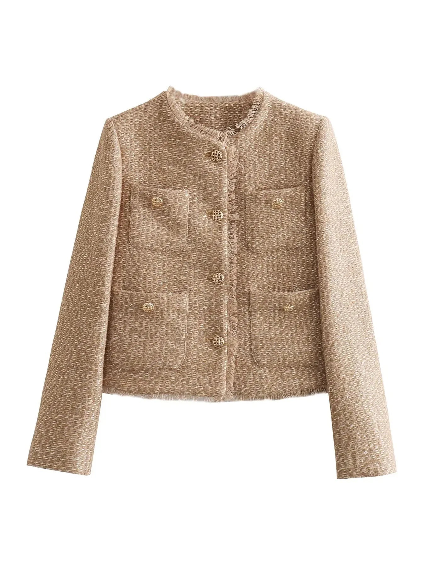 Norielle tweedové sako krátké hnědé elegantní