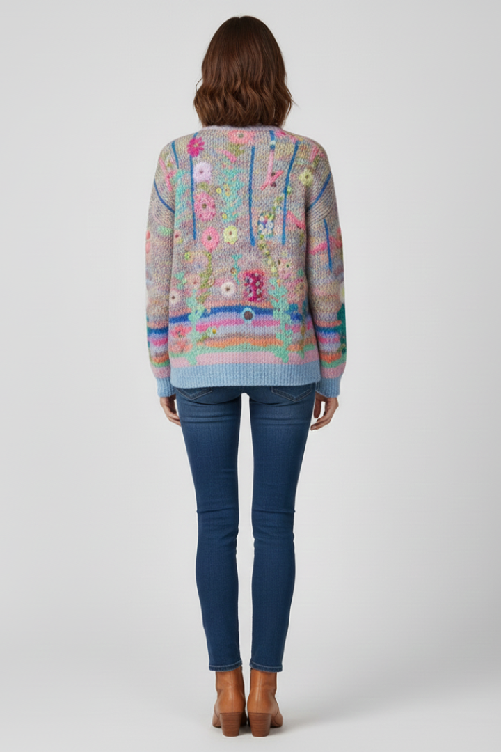 Norielle květovaný cardigan s výstřihem do V modrý