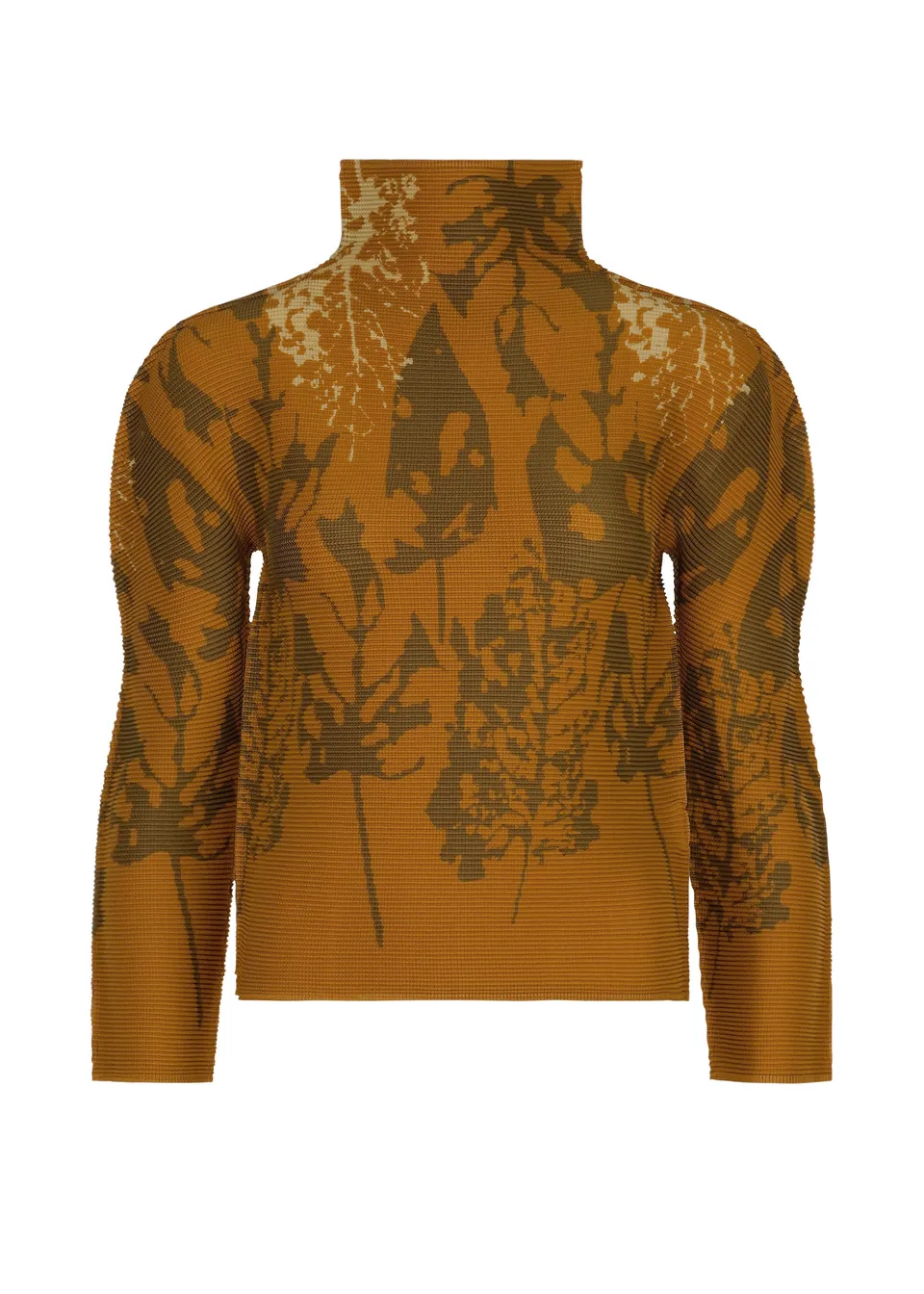 Issey Miyake Leaf top Brown-Hued rolák s dlouhým rukávem