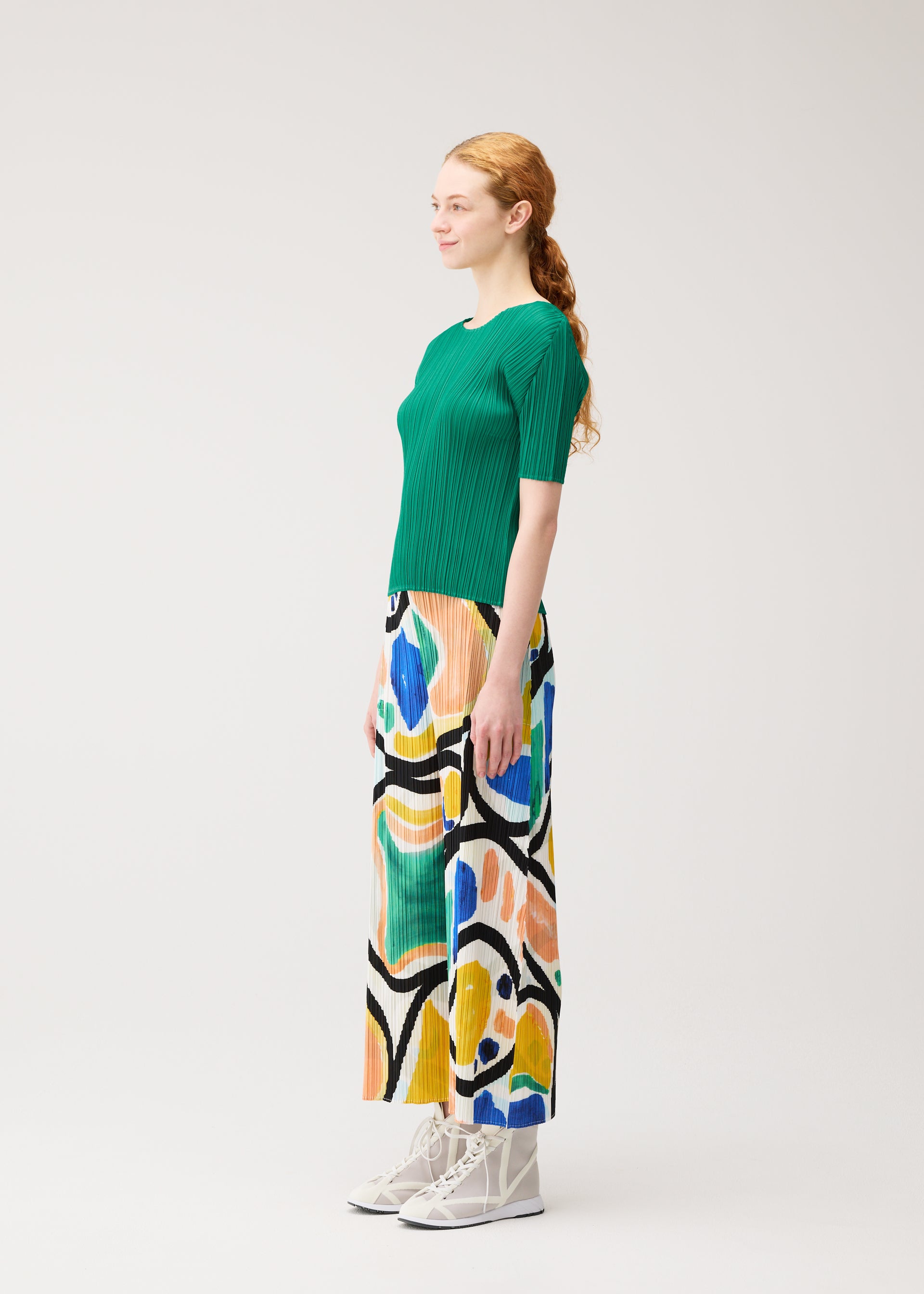 Issey Miyake Pleats Please Roll kalhotyširoké světle modré plisované