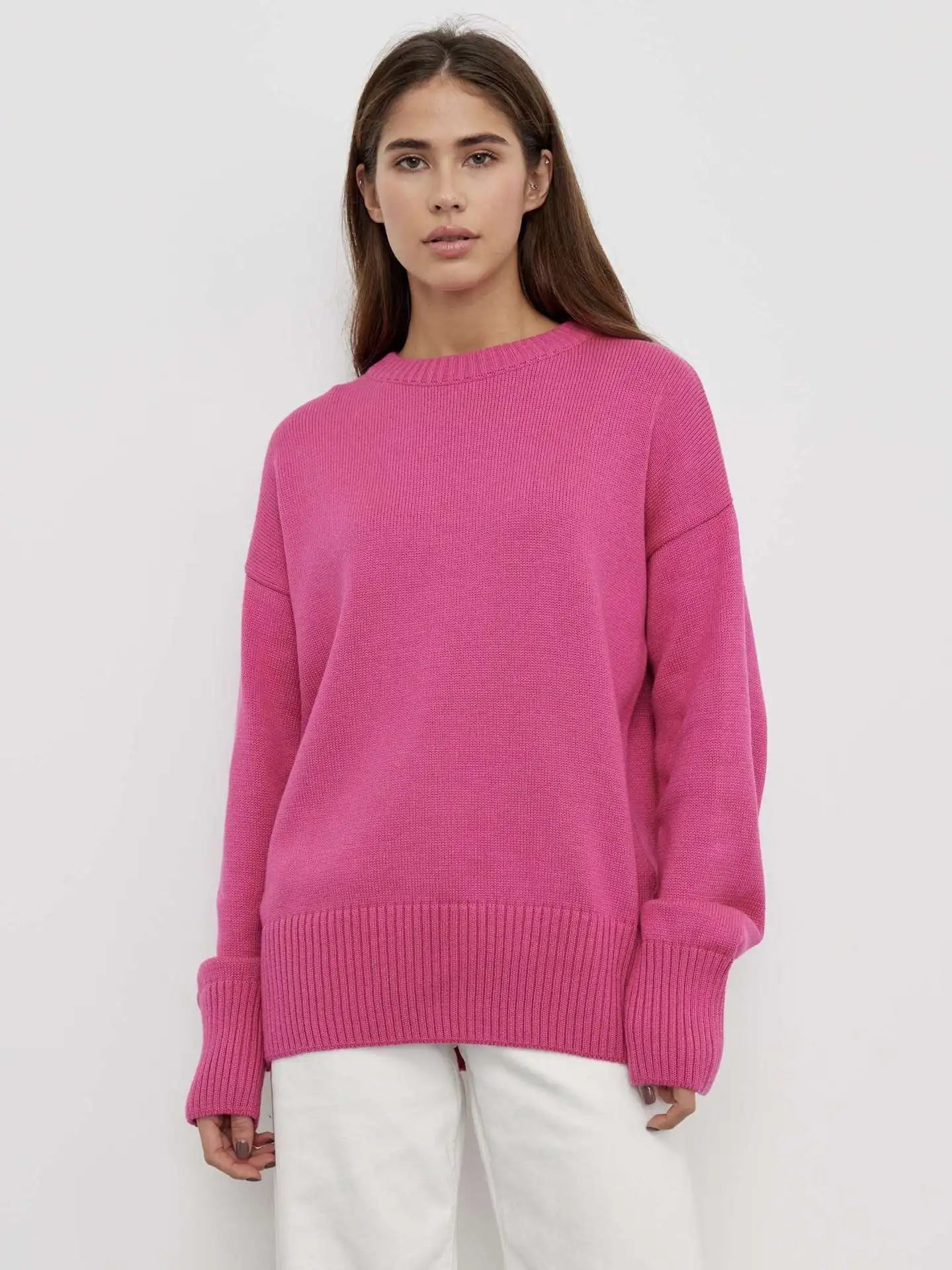 Norielle oversize pletený svetr s kulatým výstřihem béžový