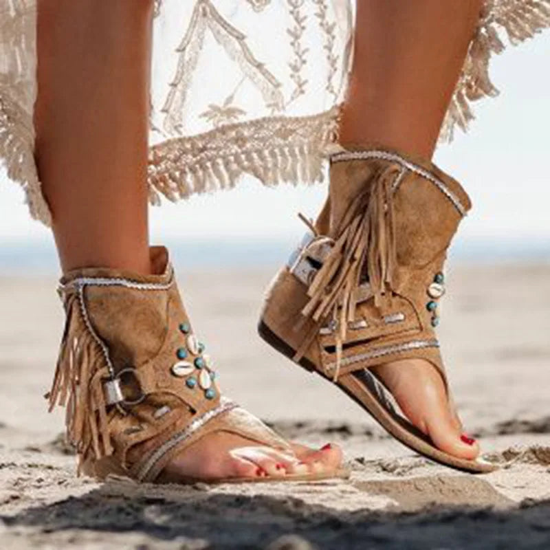Norielle boho sandaly s trasnemi hnede ploche