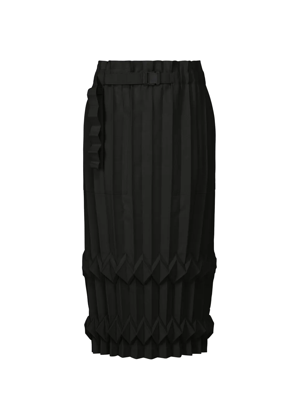 Issey Miyake Tree Pleats sukně černá plisovaná s kapsami