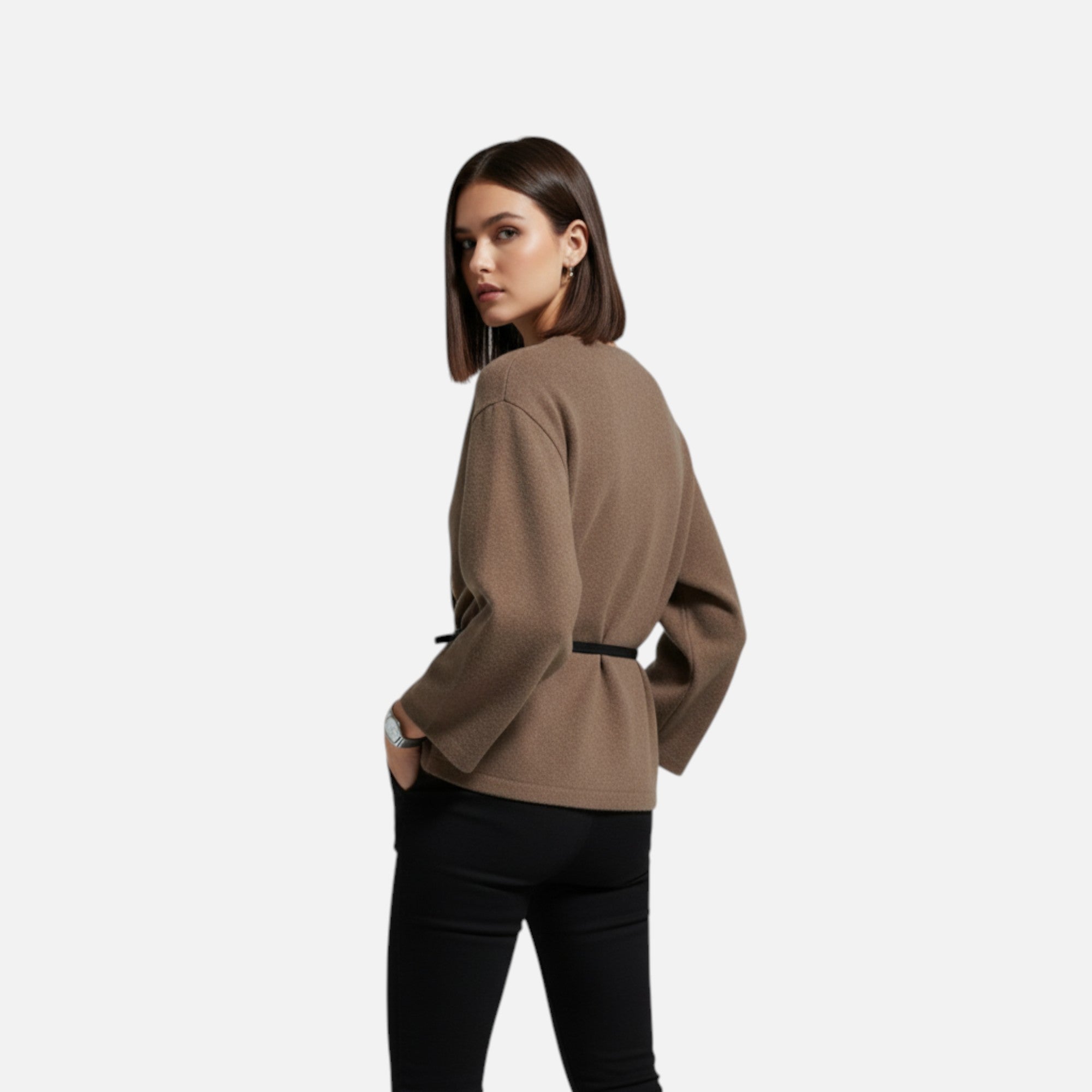 Norielle elegantní zavinovací svetr s páskem khaki