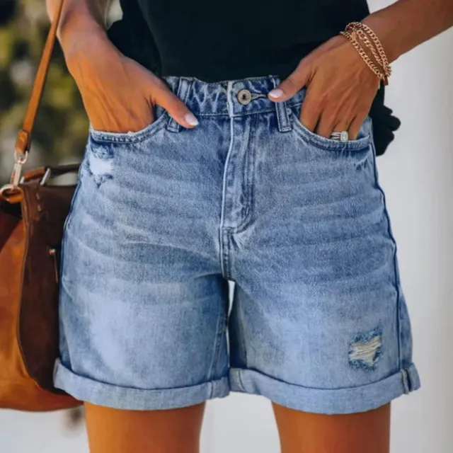 Norielle džínové kraťasy vysoký pas modré denim
