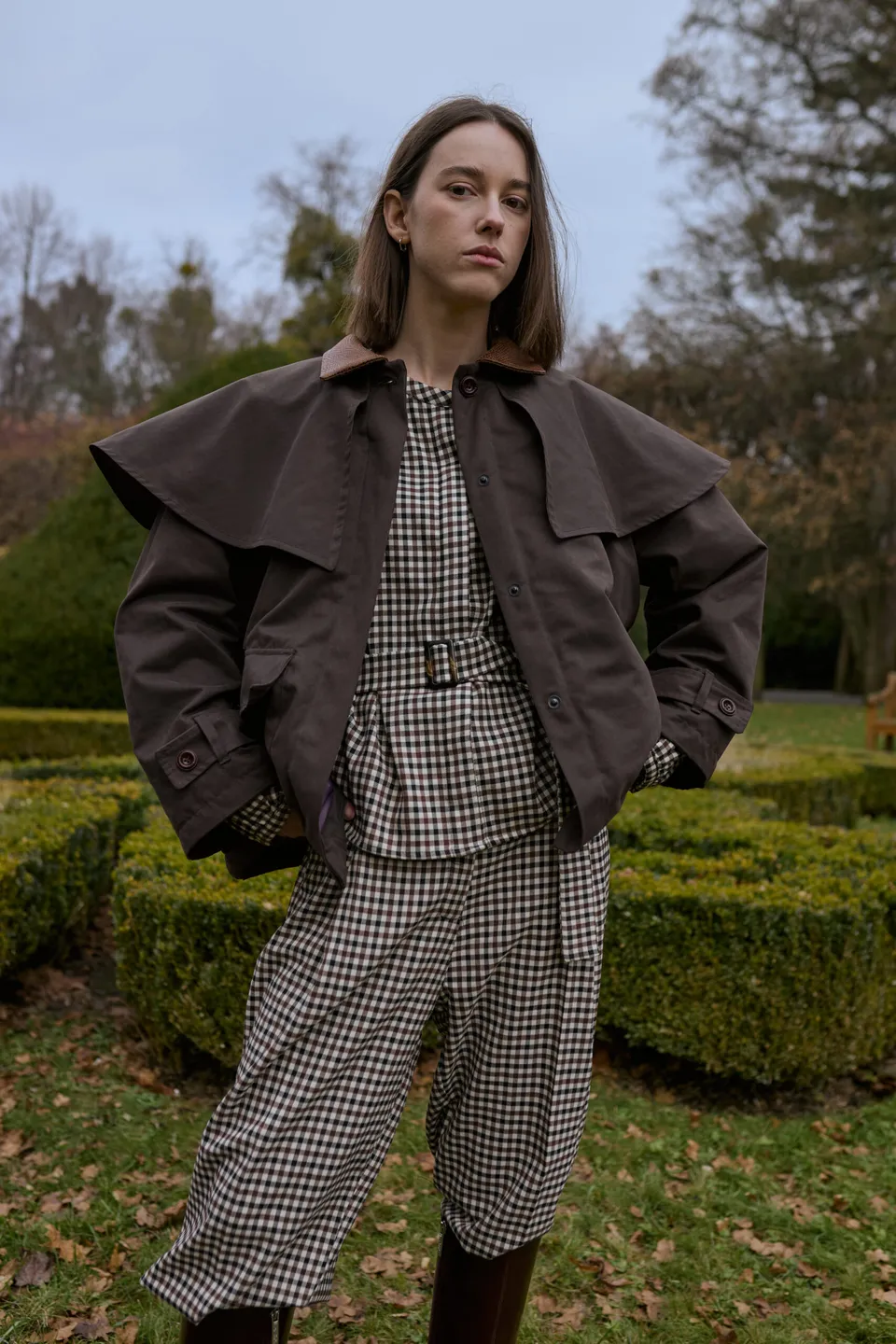 AURELIA & ZWEI FRAUEN Elsa Vintage kalhoty hnědé kostkované