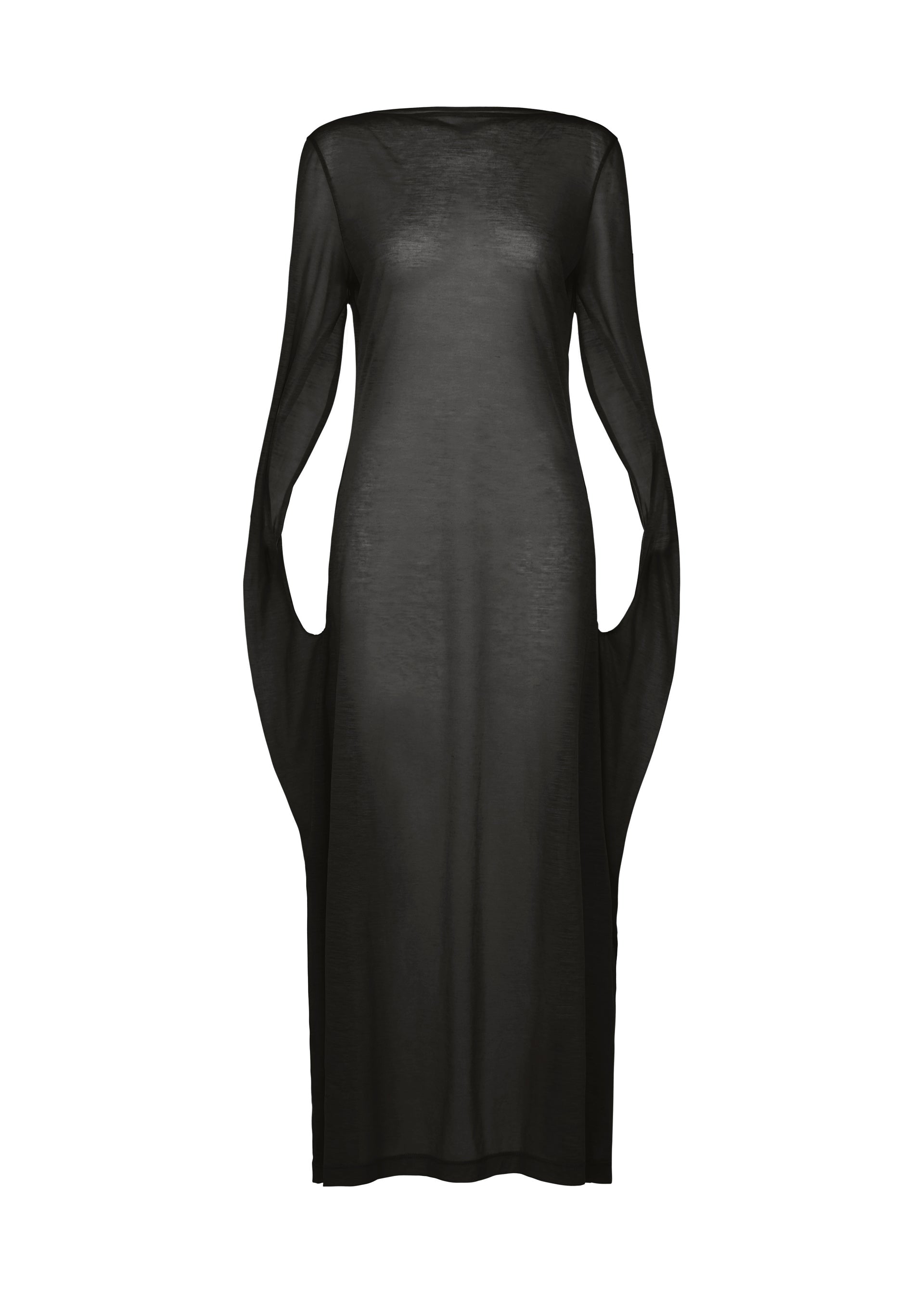 Issey Miyake Sheer Wool Jersey šaty Black průsvitné