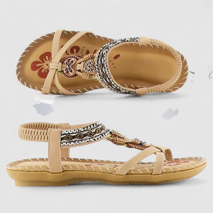 Norielle ploché sandály zelené boho zdobené