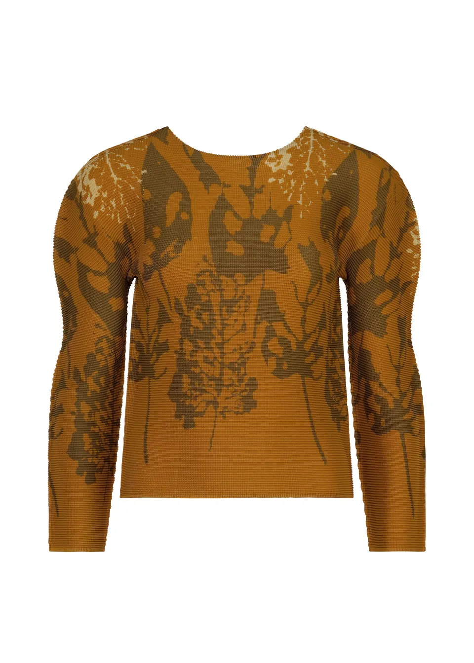 Issey Miyake Leaf strečový top hnědý s potiskem listí