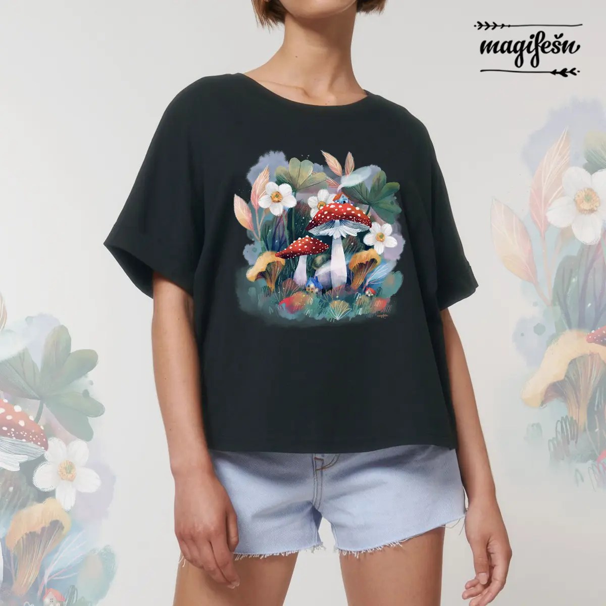 Magifešn Kimono Magický les tričko Cold oversize