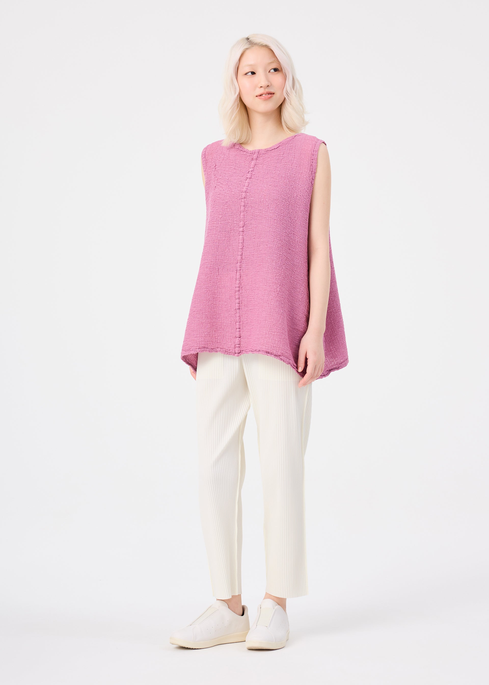me Issey Miyake Polycotton Crepe tunika taupe bavlněná