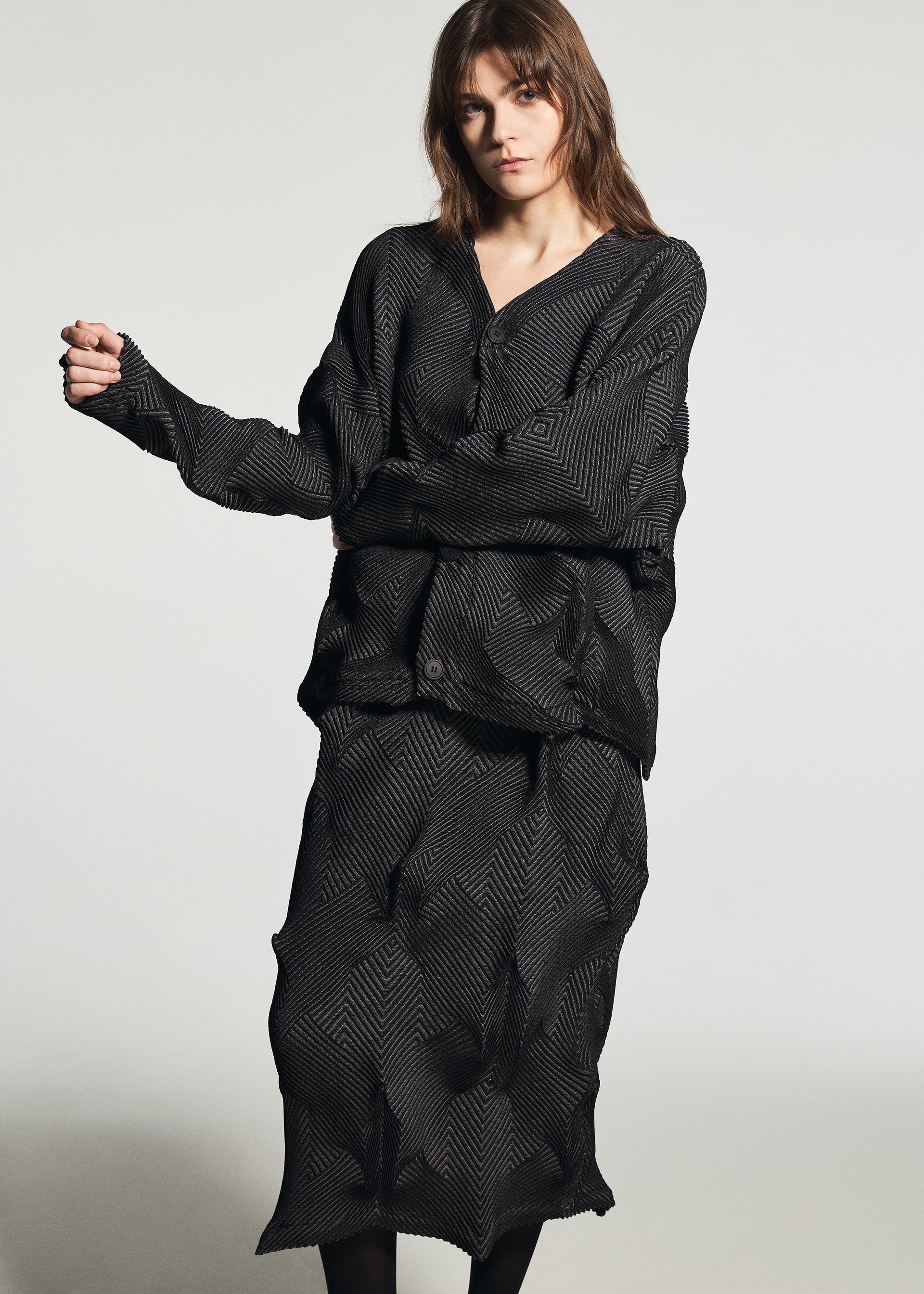 Issey Miyake Type-O 010-1 sukně béžová kohoutí stopa