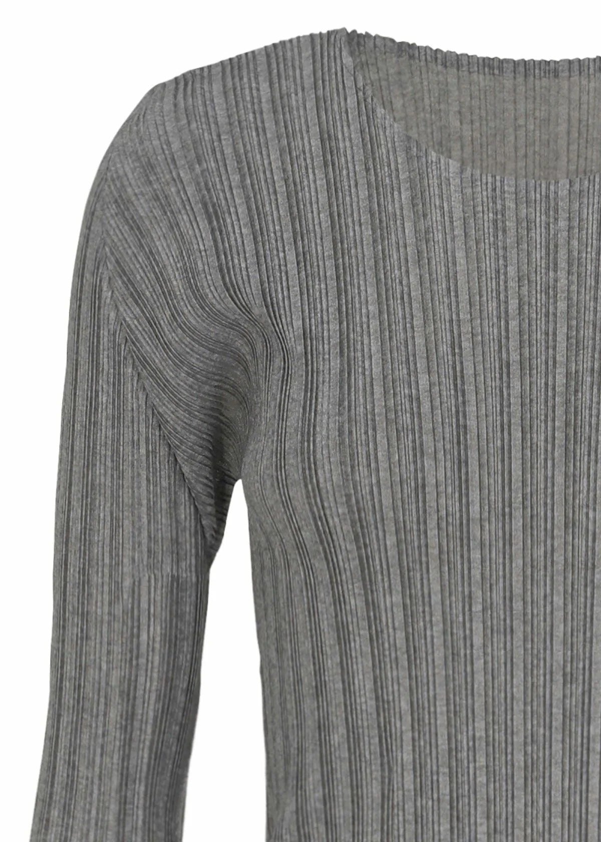 Issey Miyake Rib Pleats Basics top světle šedý dlouhý rukáv