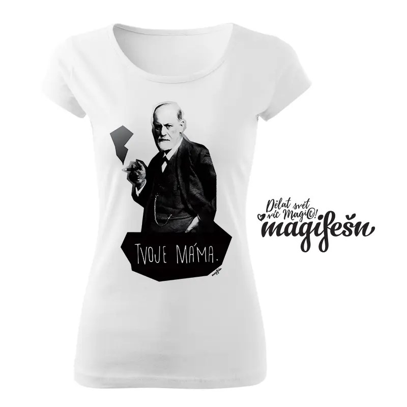 Magifešn BIO tričko XX Freud Tvoje máma Černá