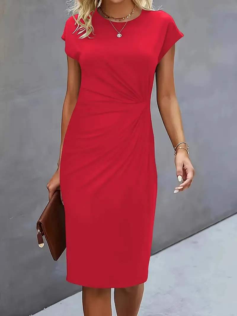 Norielle midi šaty s řasením červená M elegantní