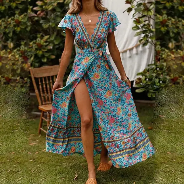 Norielle zavinovací maxi šaty s volány multicolor