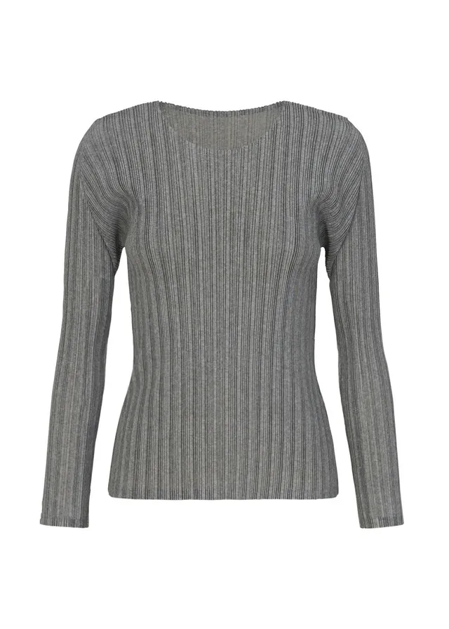 Issey Miyake Rib Pleats Basics top světle šedý dlouhý rukáv