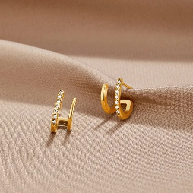 Norielle Double Hoop dvojité náušnice kruhy zlaté krystaly 18K