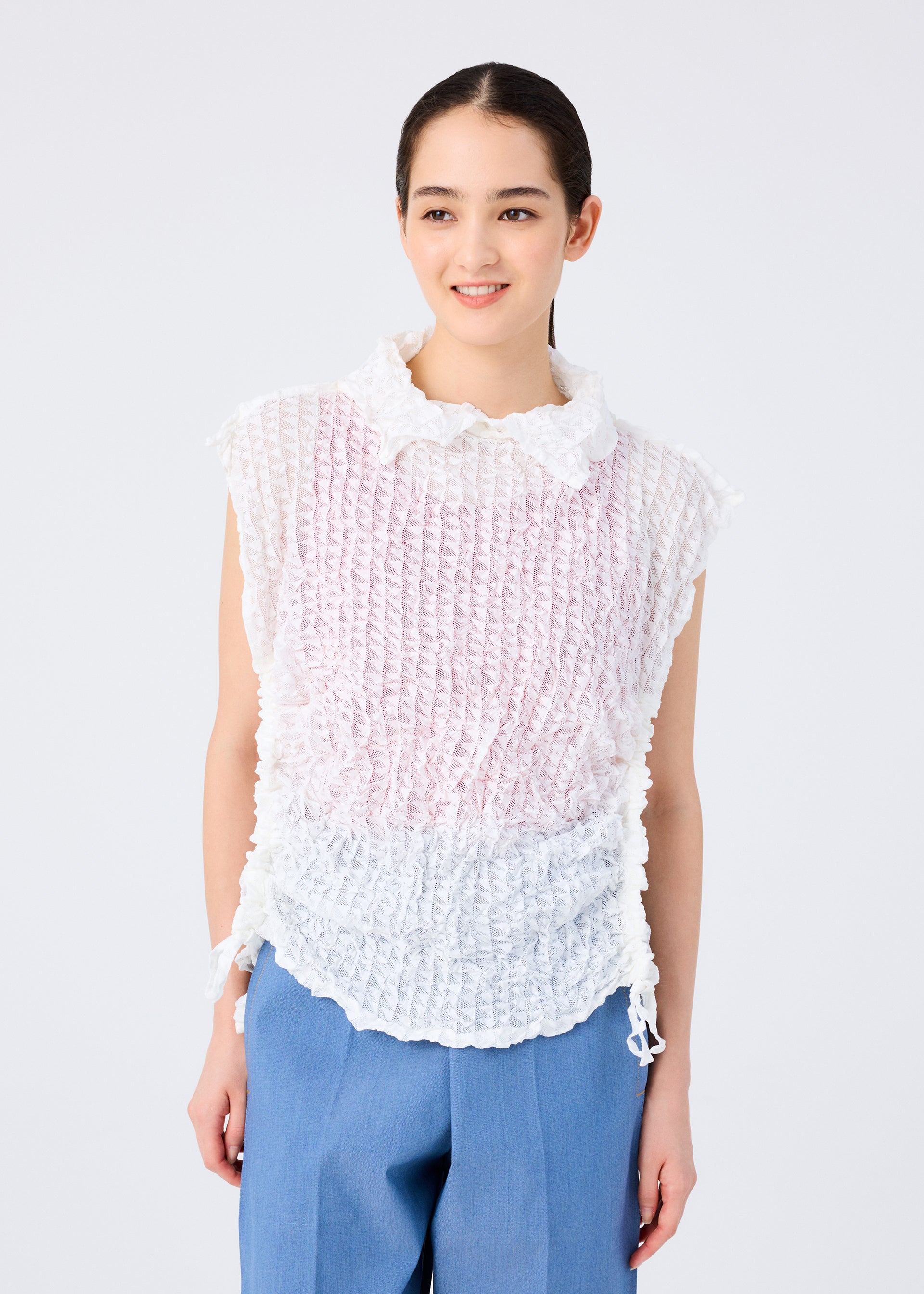 Issey Miyake Kaleidoscope Lace Meringue krajkový top bílý
