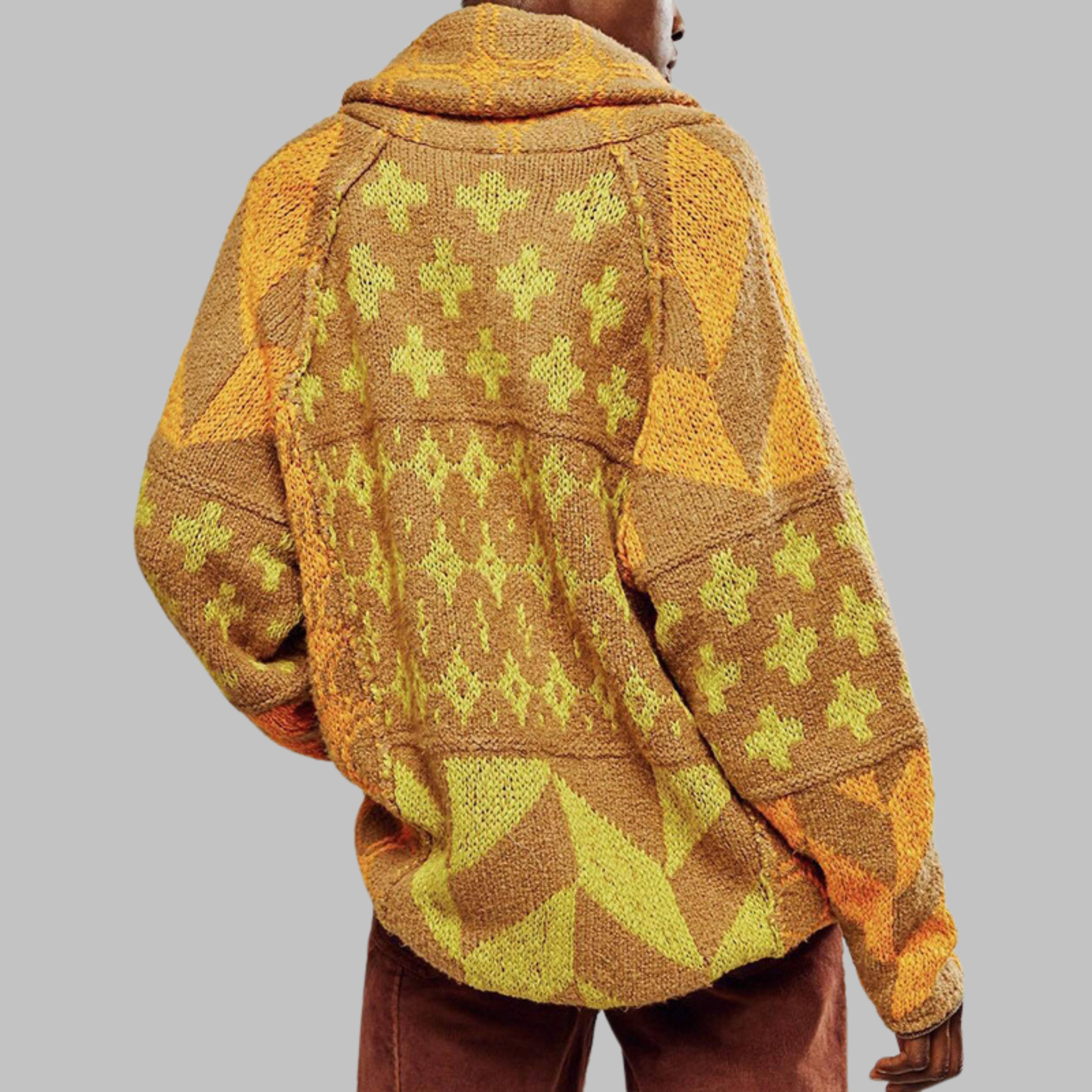 Norielle cardigan oversize modrý geometrický vzor