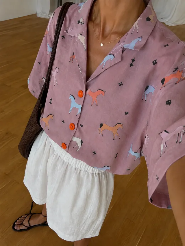 Aurelia & Zwei Frauen Petit Horses bavlněný top s koňmi one size