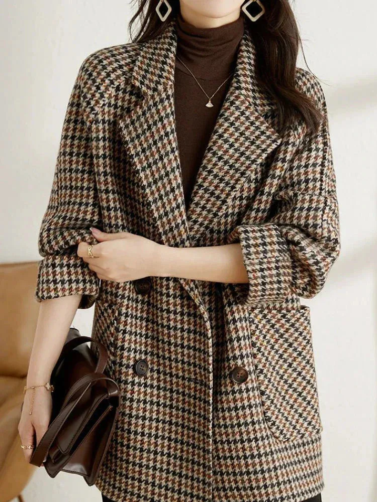 Norielle dlouhé kostkované sako oversize hnědá