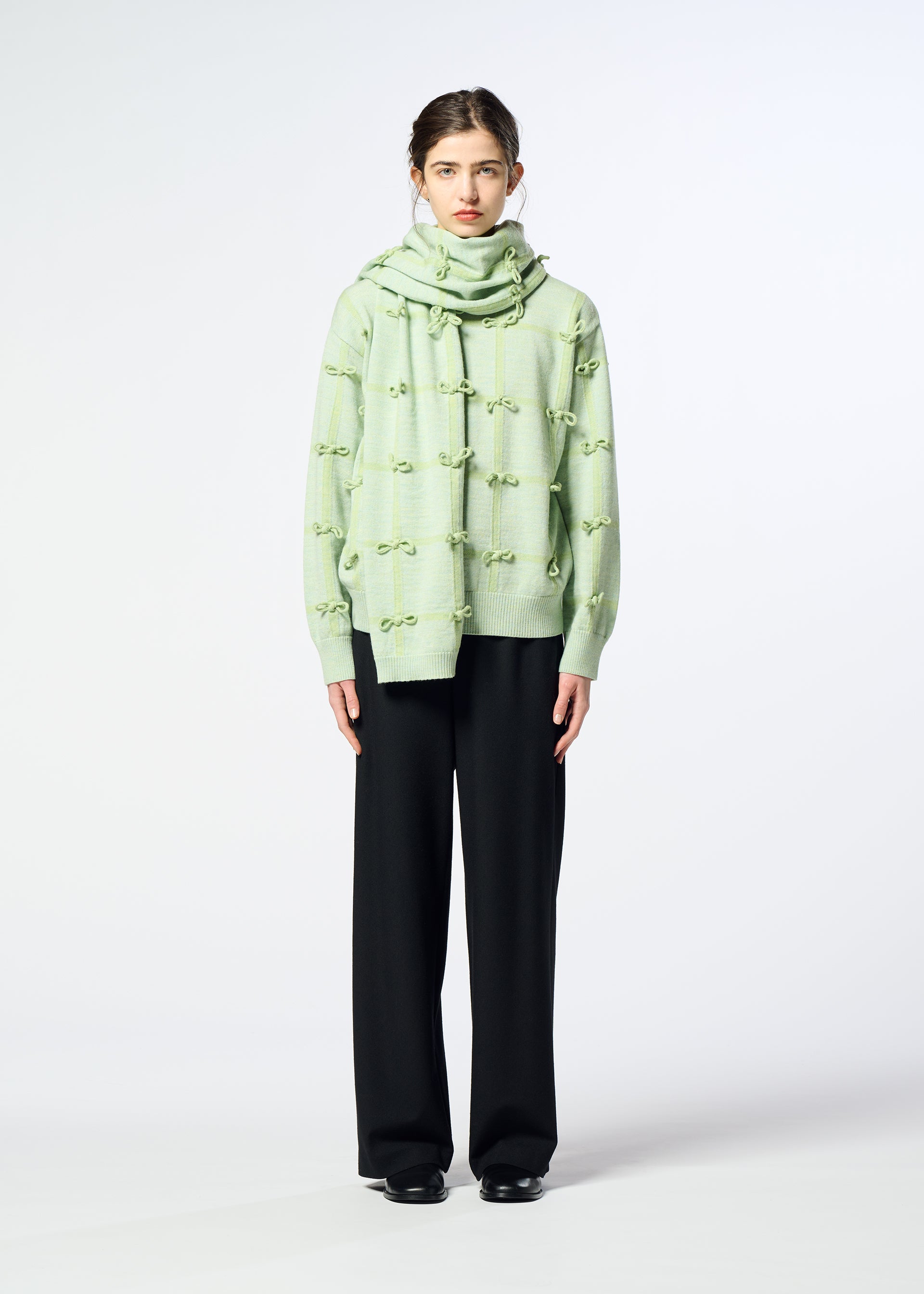 Issey Miyake Ribbon Knit vlněná štola šedá s mašlemi