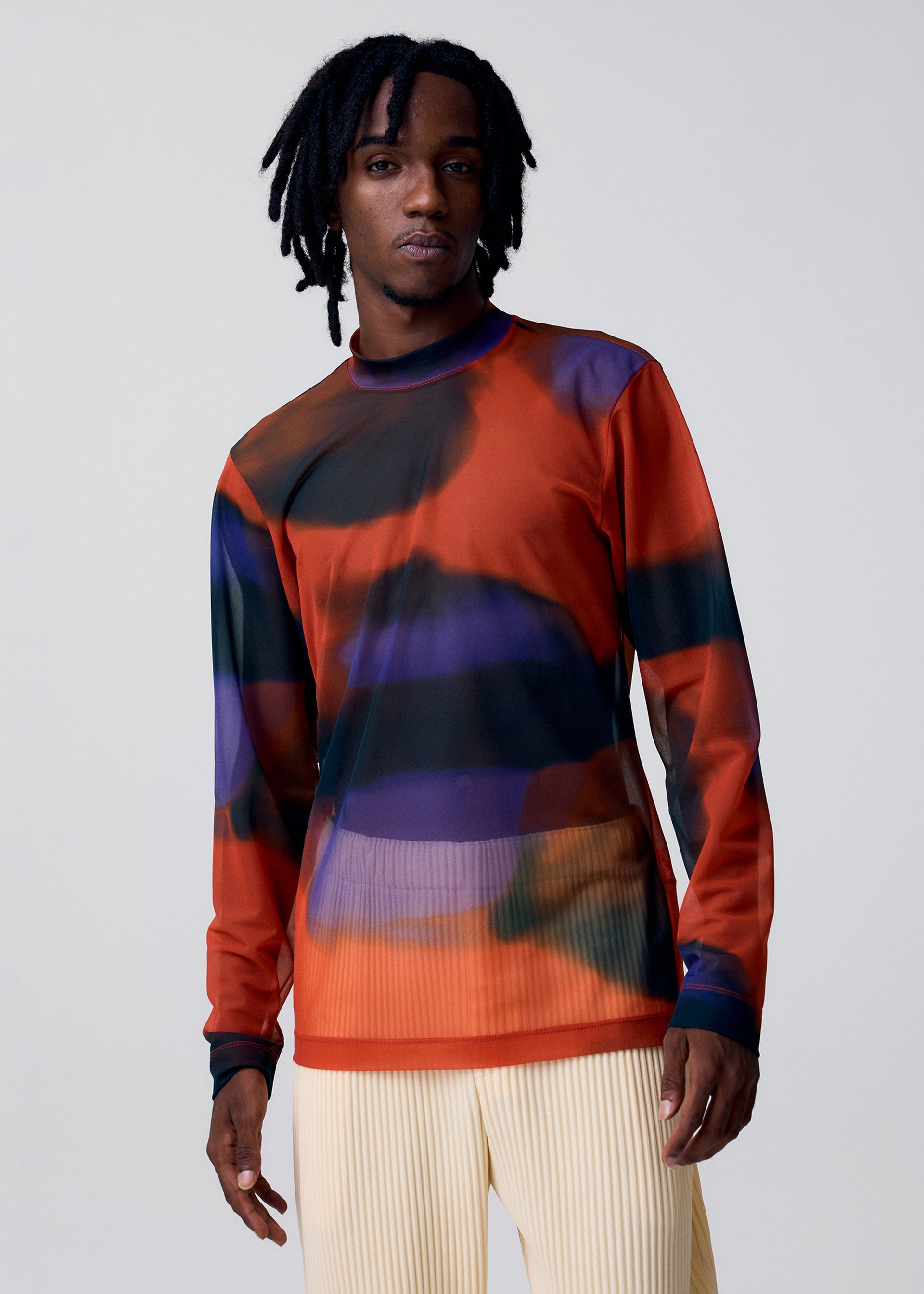 Issey Miyake Dawn Sheer tričko dlouhý rukáv šedá průsvitné