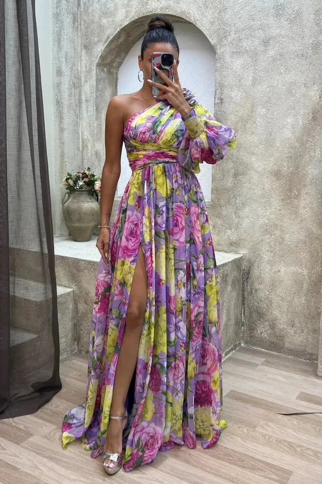 Norielle Fleurie dámské dlouhé šaty žluté květované