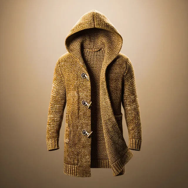 Norielle Adrian cardigan pánský hnědý vlněný s kapucí