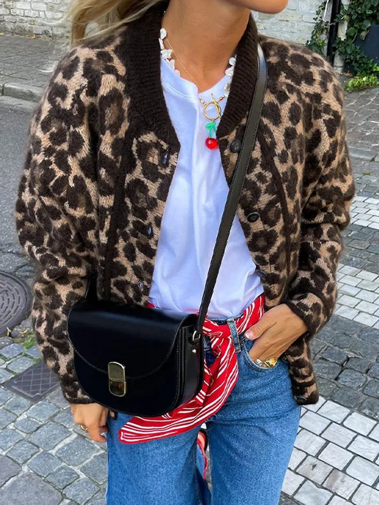 Norielle Léona dámská pletená vesta leopard hnědá