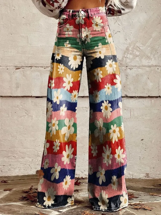 Norielle Patchwork dámské široké kalhoty květované