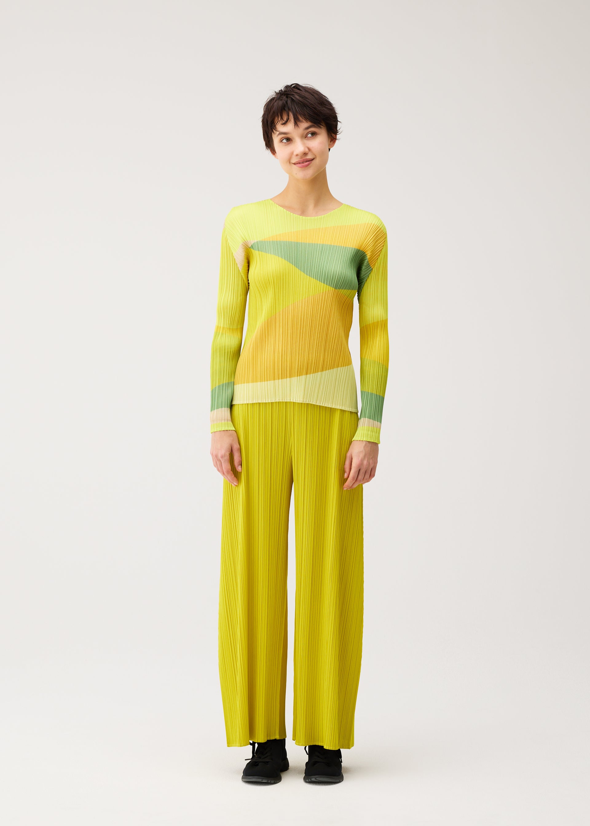 Issey Miyake Orbit top s dlouhým rukávem žlutá 3 průsvitný