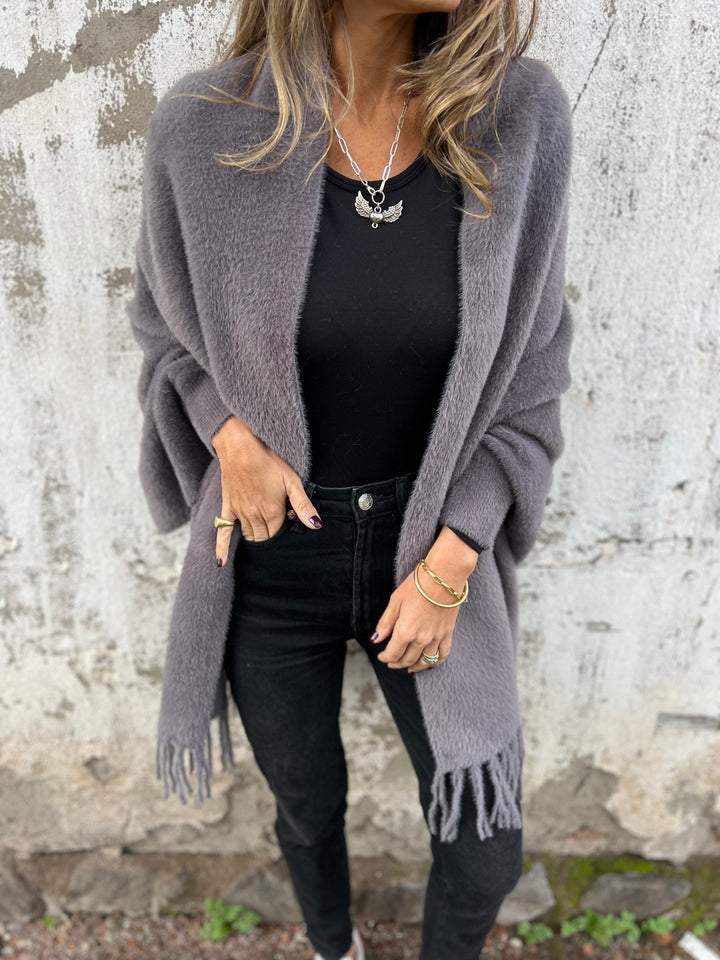 Norielle dlouhý cardigan šedý M otevřený s tásněmi
