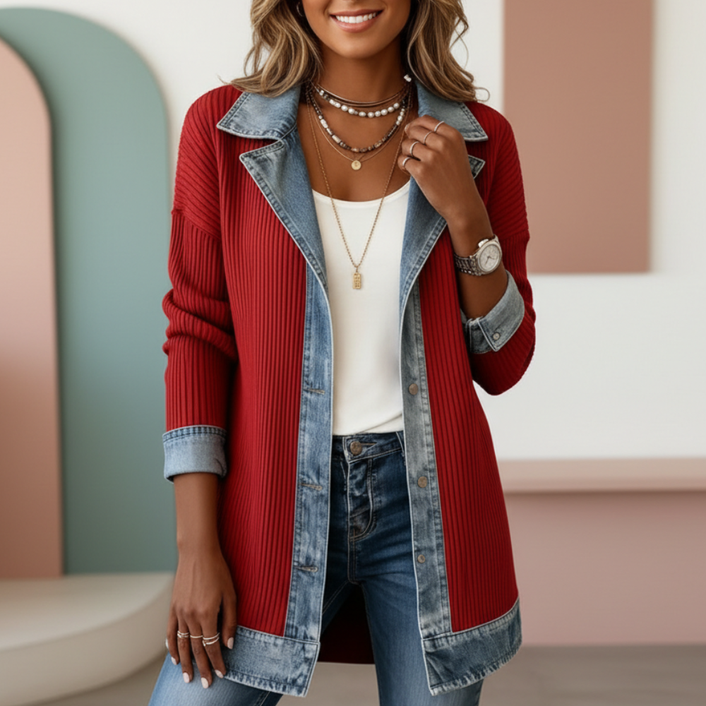 Norielle cardigan denim dlouhý černý S s patchem