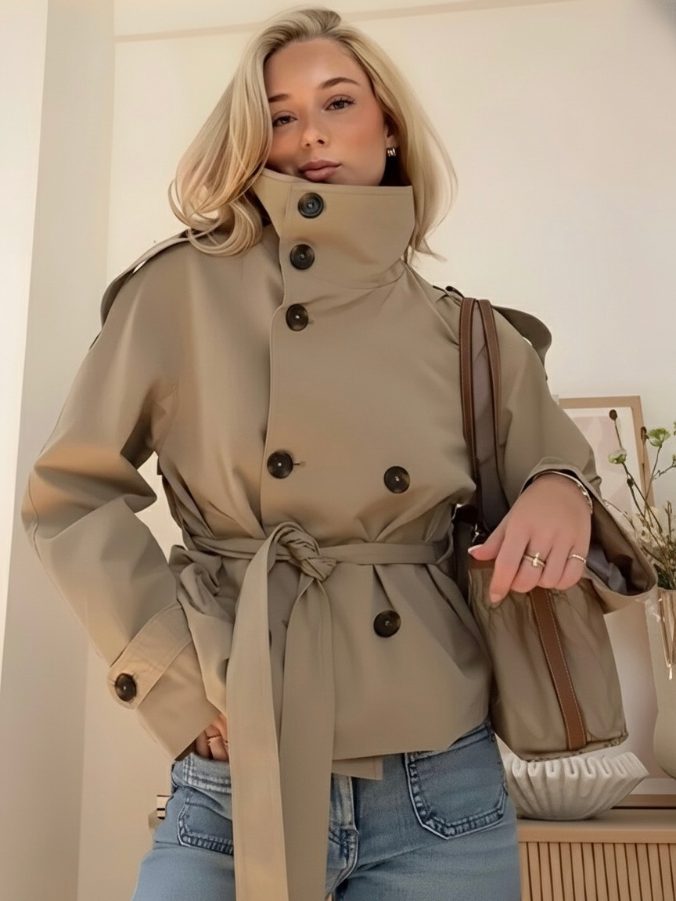 Norielle krátký trenčkot s páskem khaki