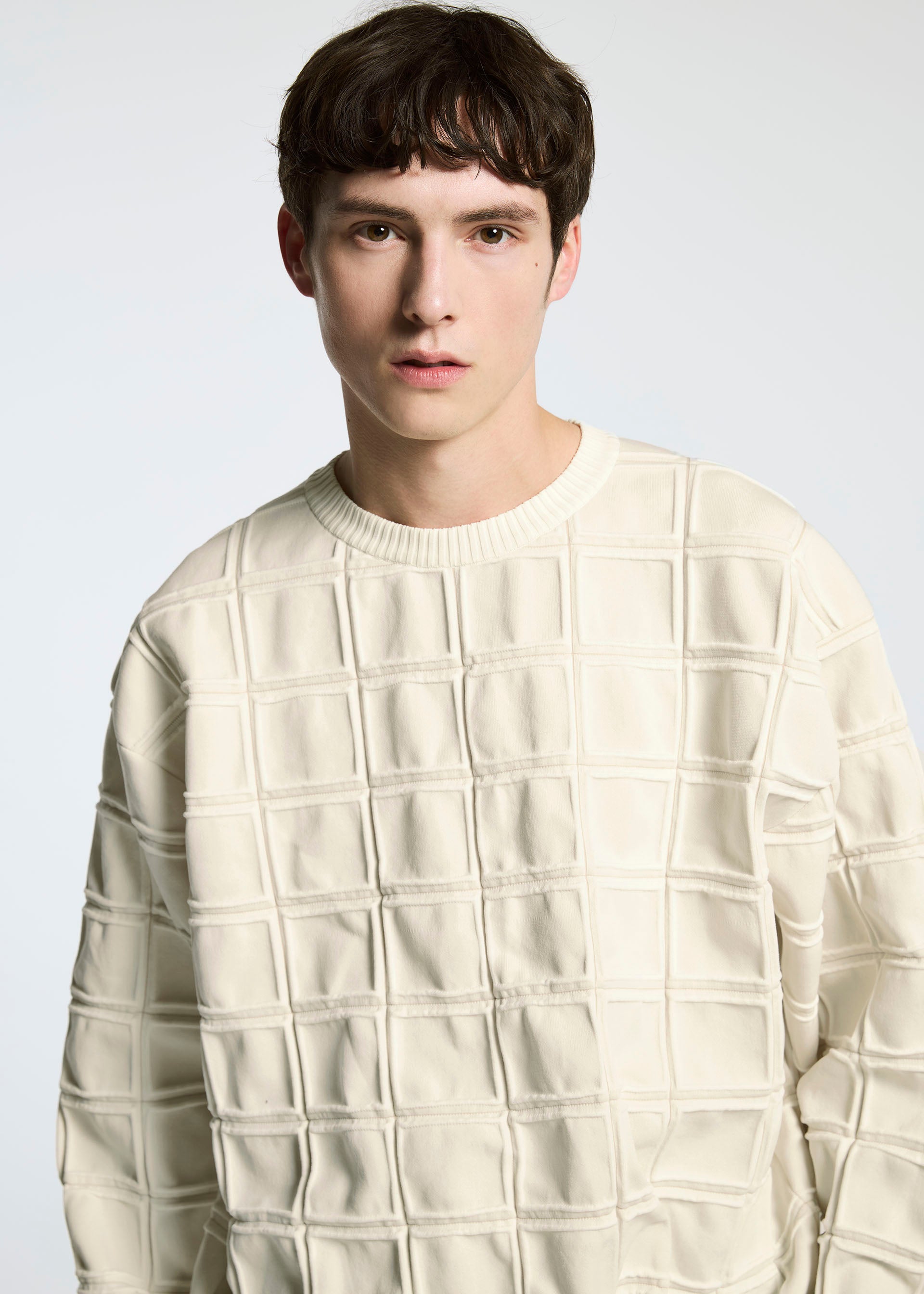 Issey Miyake Type-K 006 pletený top ivory strečový