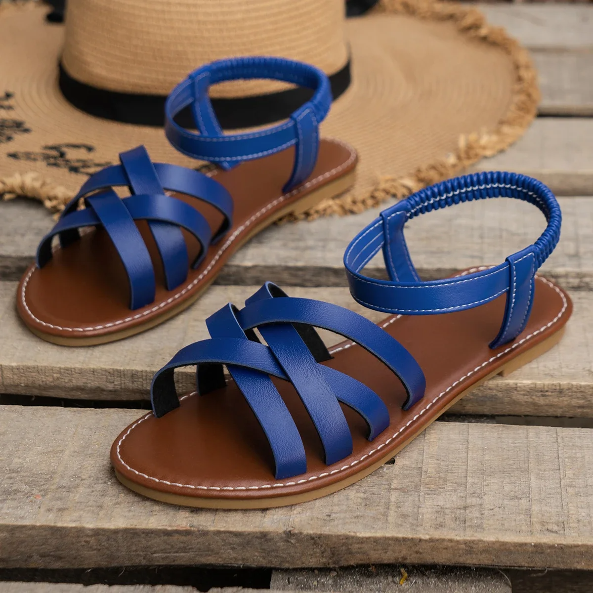 Norielle boho sandály ploché hnědé s pásky