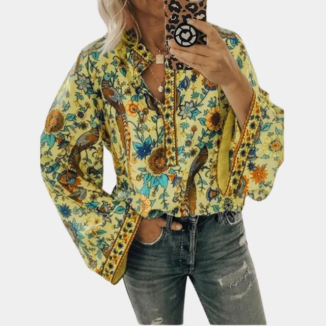 Norielle dámská boho halenka žlutá květovaná véčko