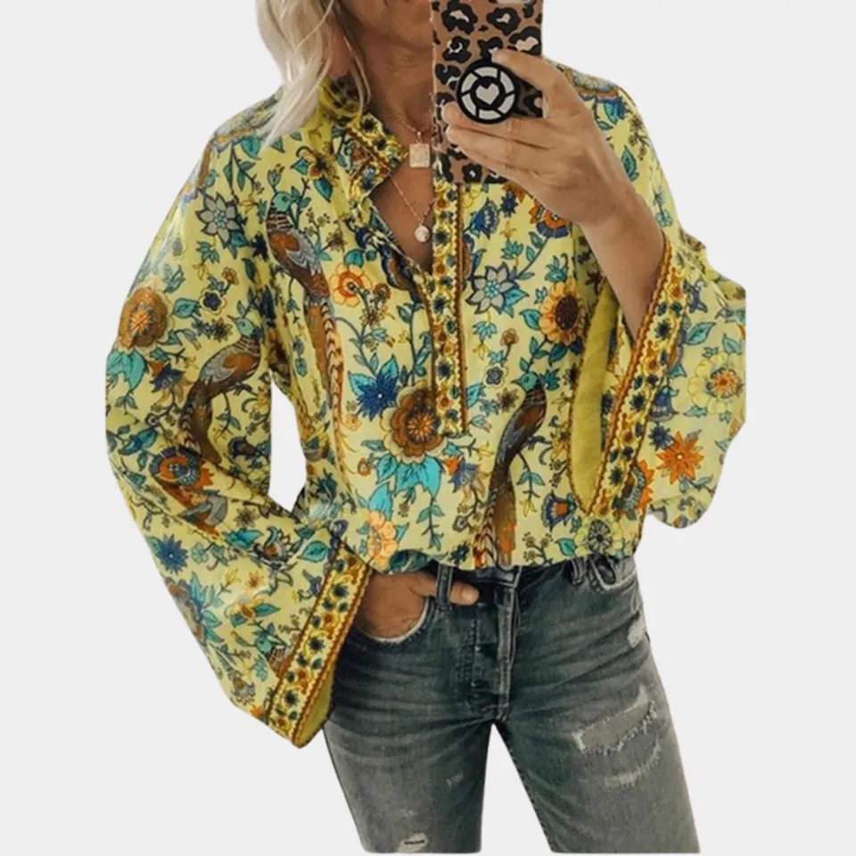 Norielle dámská boho halenka žlutá květovaná véčko