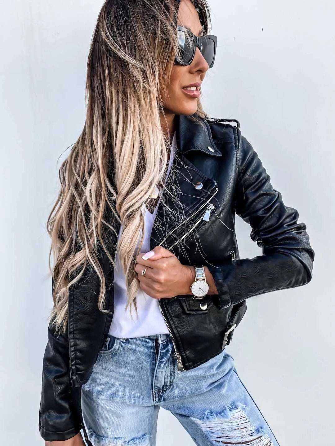 Norielle biker křivák bunda z eko kůže černá krátká