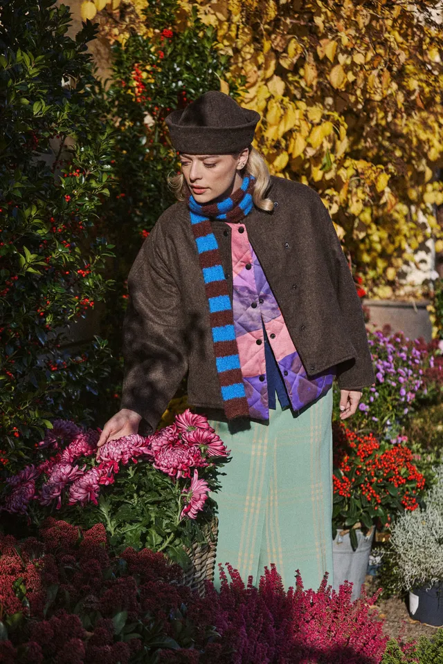 Aurelia & Zwei Frauen Wide Stripes šála mohérová indigo-čokoládová