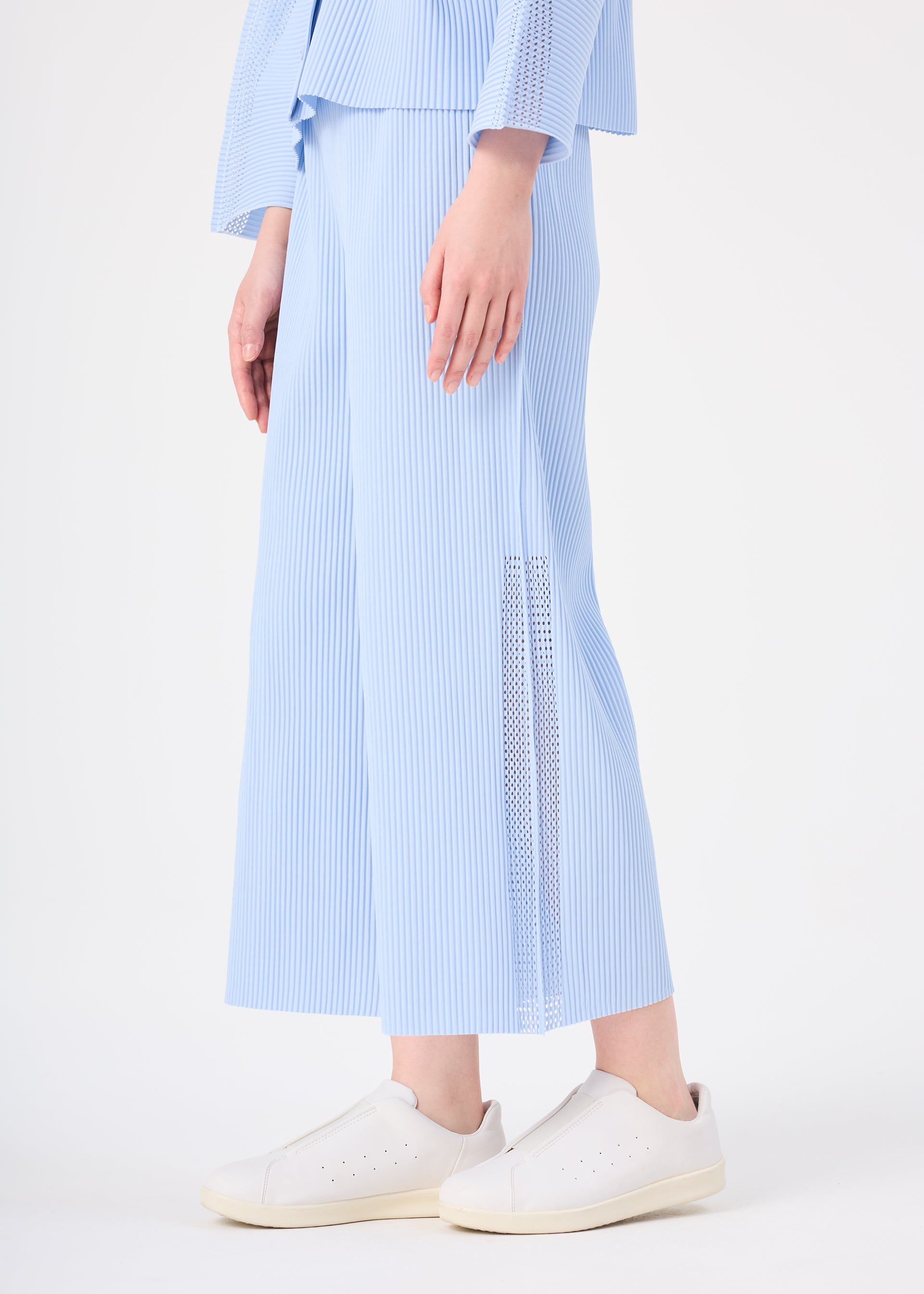 Issey Miyake Mesh Pleats široké kalhoty černé síťované