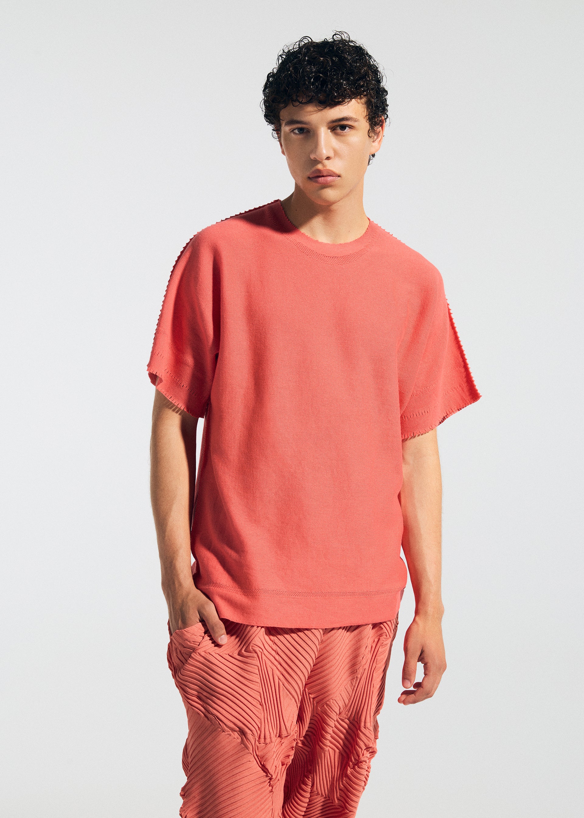 Issey Miyake Type-P 003-1 kalhoty salmon red plisované