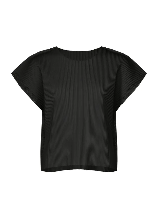 Issey Miyake Mesh Pleats pletený top s krátkým rukávem černý