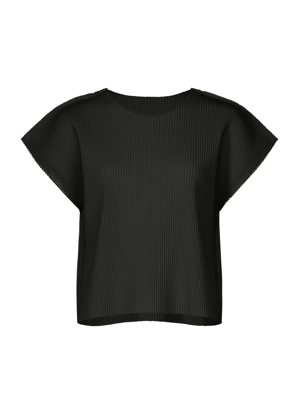 Issey Miyake Mesh Pleats pletený top s krátkým rukávem černý