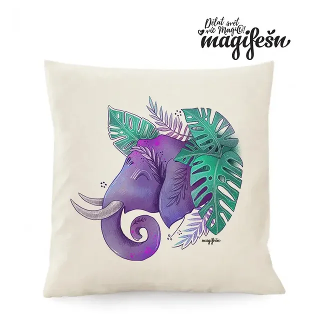 Magifešn Fair Trade Slon v pokojovkách povlak 50×50 bavlna